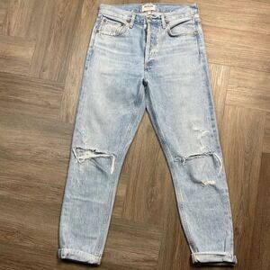 AGOLDE Jamie High Rise Straight Crop Jeans Womens 26 Light Wash Distressed Y2K